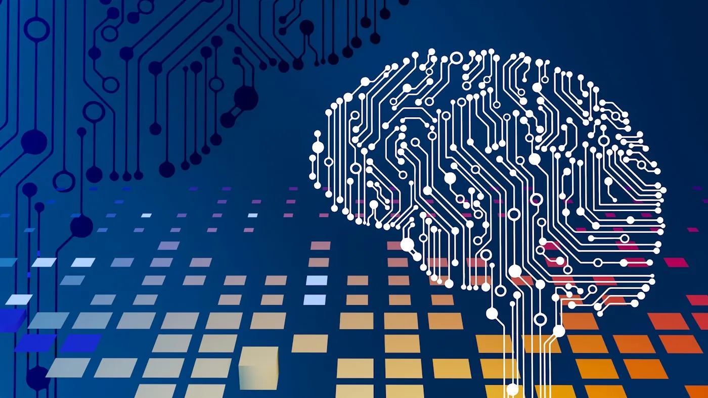 Abstract illustration of a brain made of circuits and data