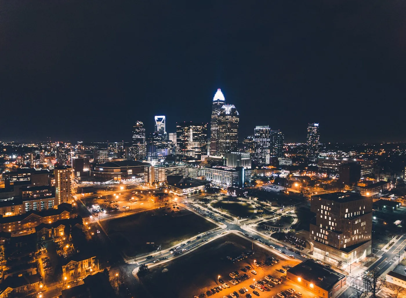Aerial view of Charlotte at night