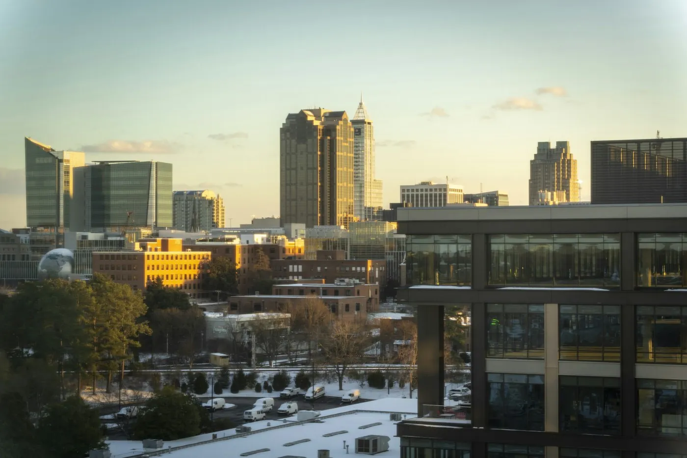 Downtown Raleigh towers at sunset