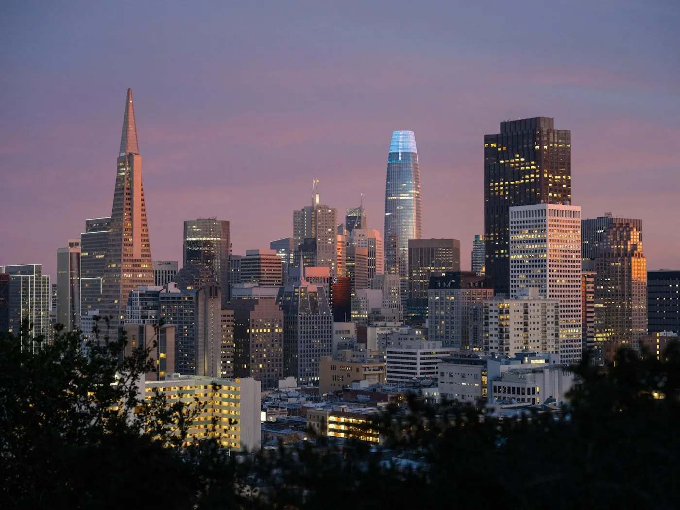 San Francisco Financial District skyline at dusk