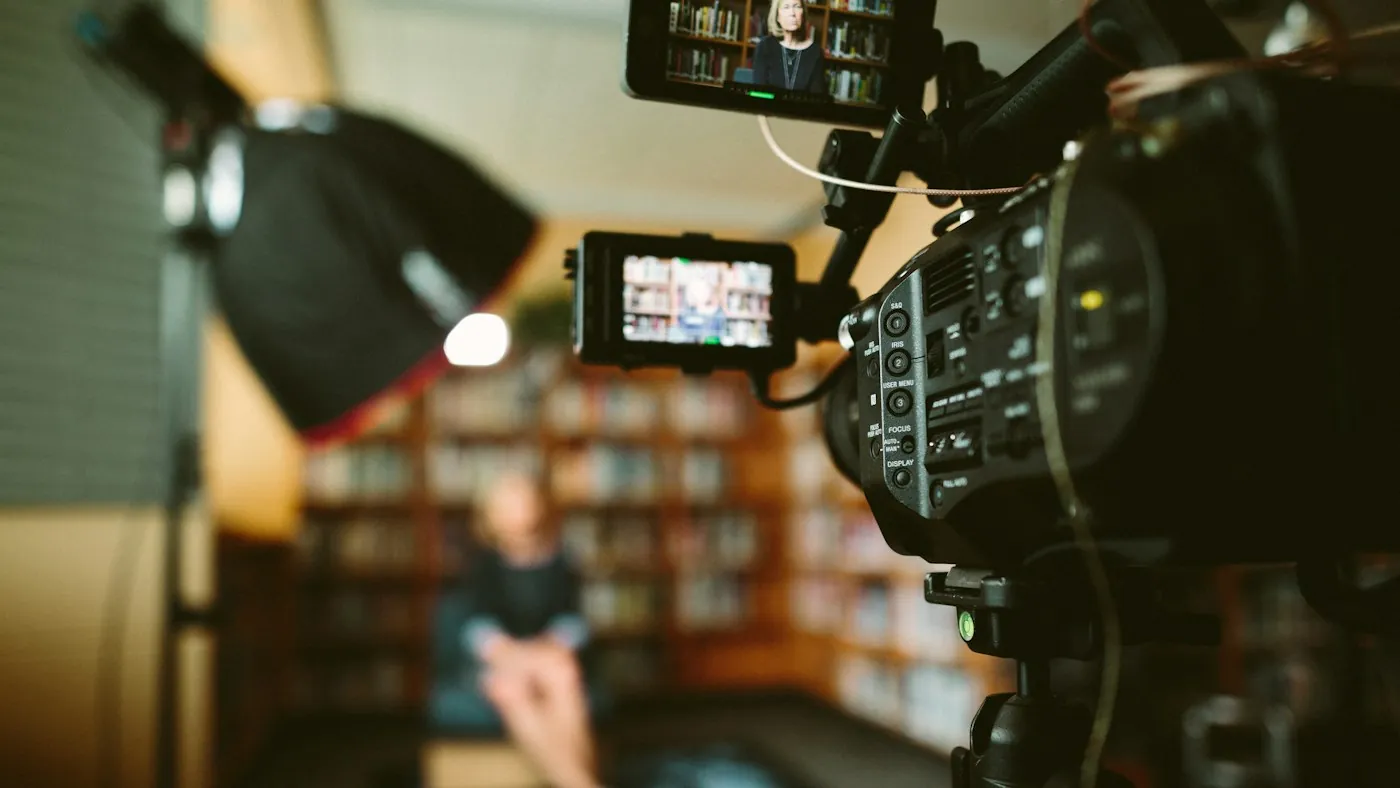 Camera and lighting set up to film an interview